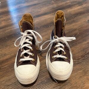 Converse Brown and Gold High-Top Sneakers 7